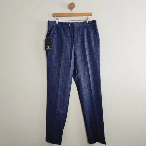 NWT Ted Baker Wharfet Debonair 100% Wool Check Suit Trousers Blue Modern Fit 34L